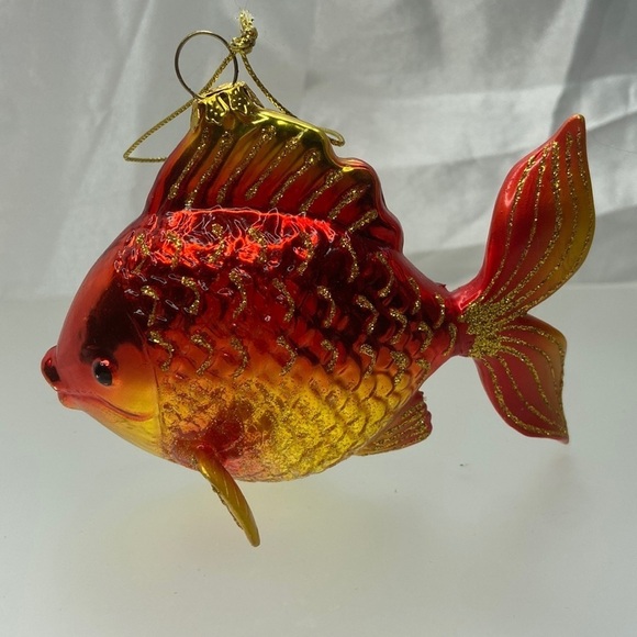 Tropical Fish Yellow Red Glass Glitter Christmas Holiday Ornament Decoration - Picture 3 of 10